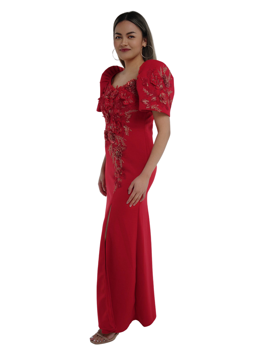 Red Mestiza Filipiniana Long Gown Rosa MR26 For Sale Barong World