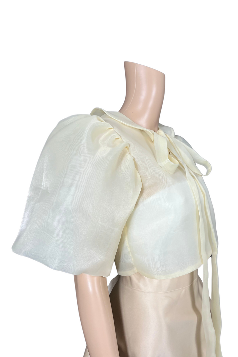 Elegant Light Beige Filipiniana Kimona with Modern Puff Sleeve