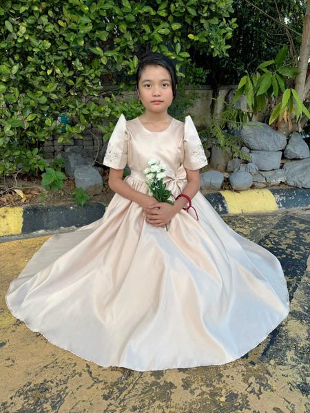 Premium Girls Cream Duchess Filipiniana Dress - Lorelai - JB315