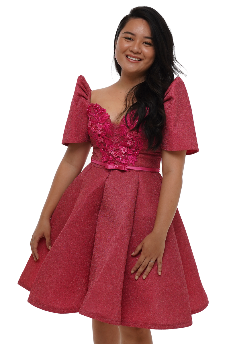 Pink cocktail sales dress with sleeves