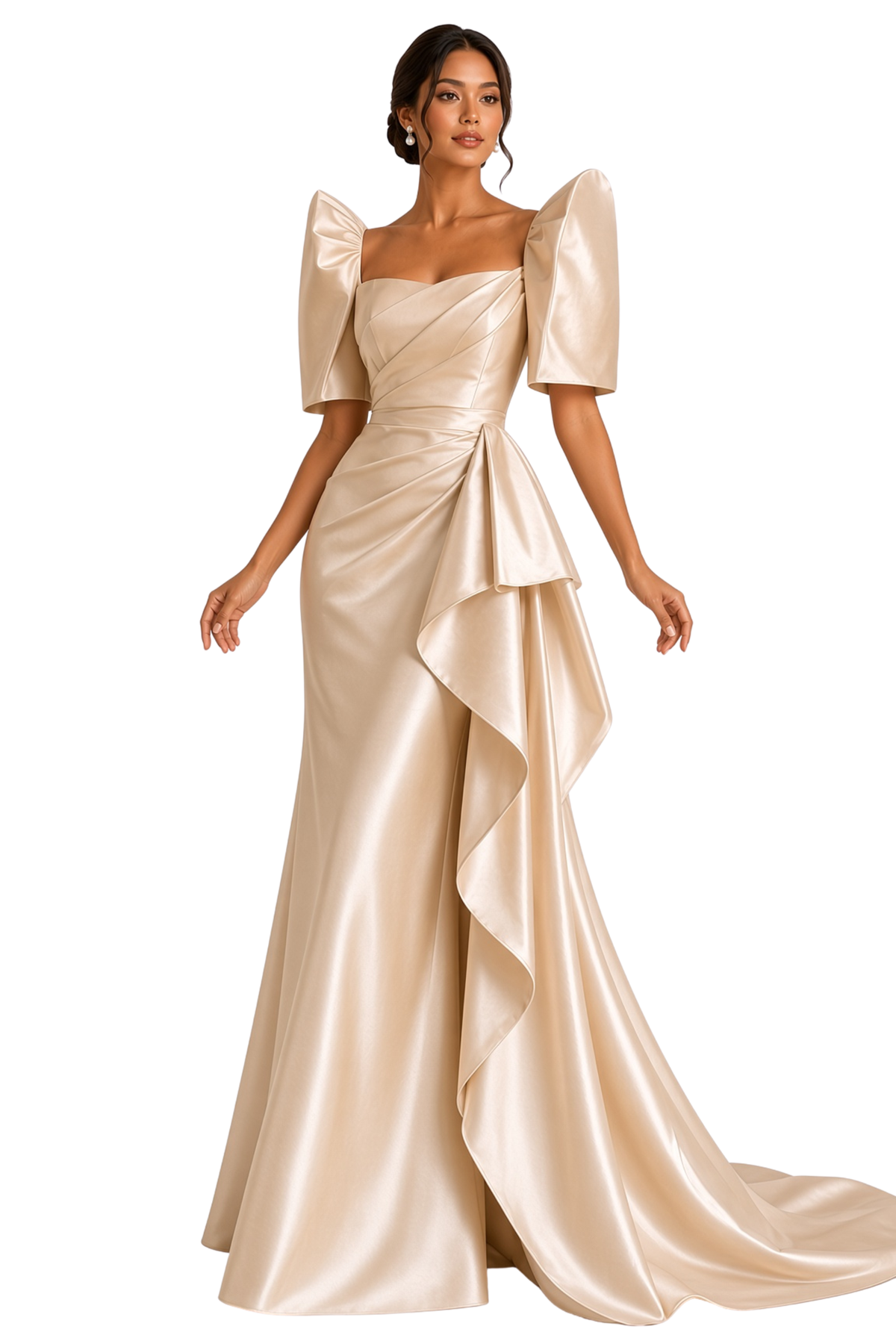 Elegant Duchess Filipiniana Gown with Draped Ruffle - BW019