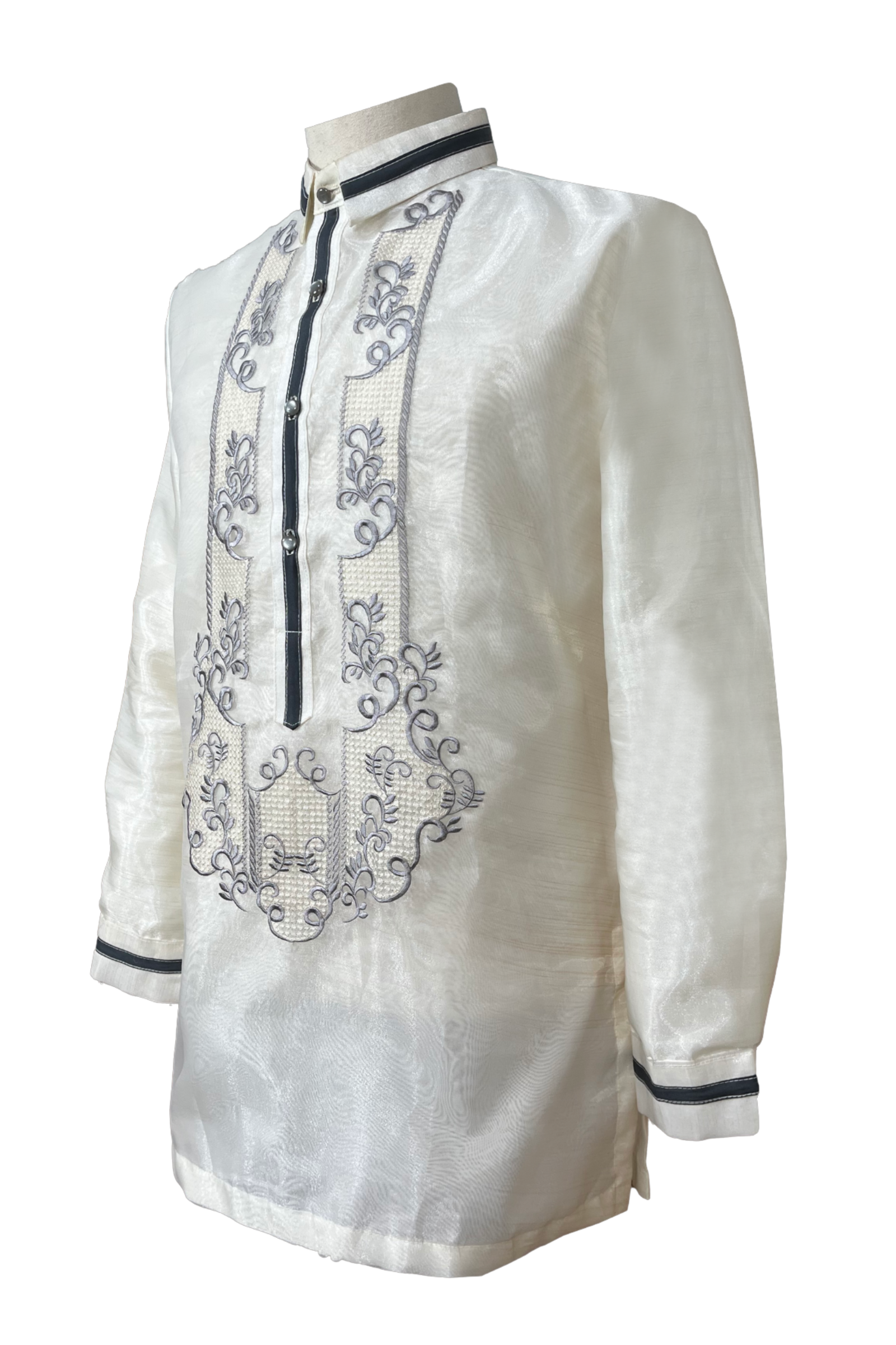 Organza Classic Embroidered Barong Tagalog with Lining - Ronato - JN301