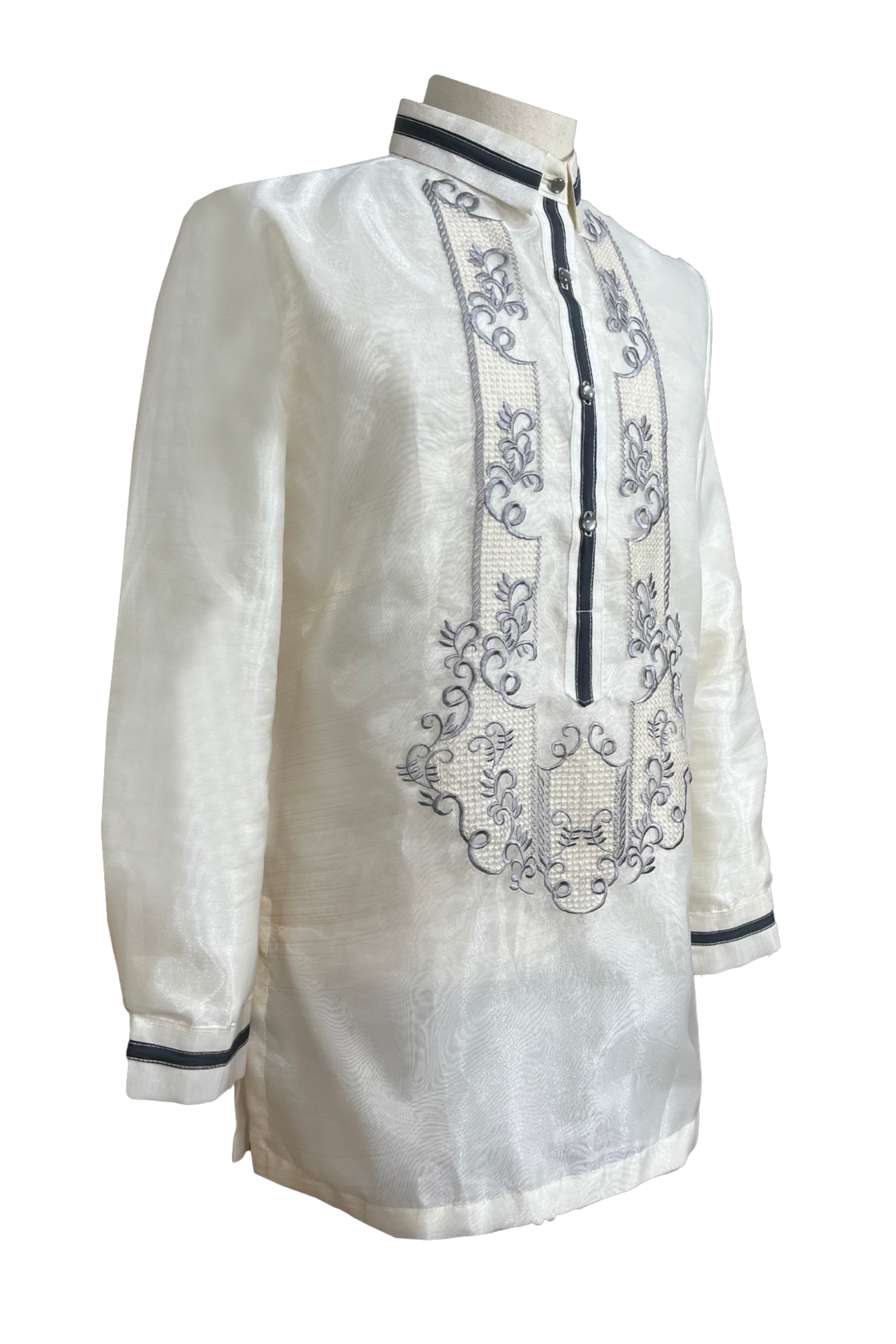 Organza Classic Embroidered Barong Tagalog with Lining - Ronato - JN301