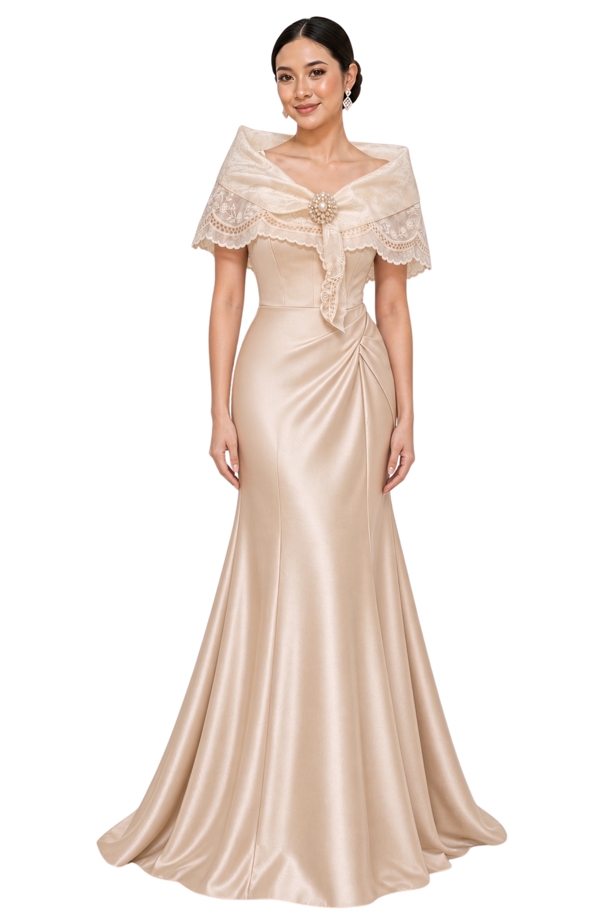 Filipiniana Long Gown with Embroidered Alampay - BW023