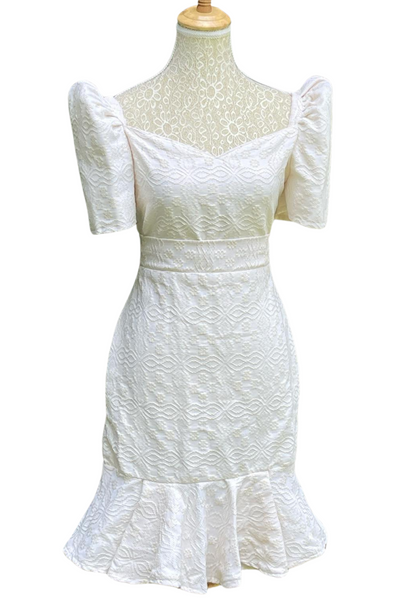 Handwoven Kundiman White Filipiniana Dress - Joanna DM05