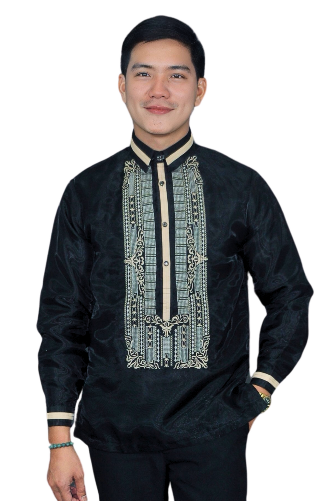 Elegant Black Barong Tagalog with Intricate Embroidery - Mike - JN66