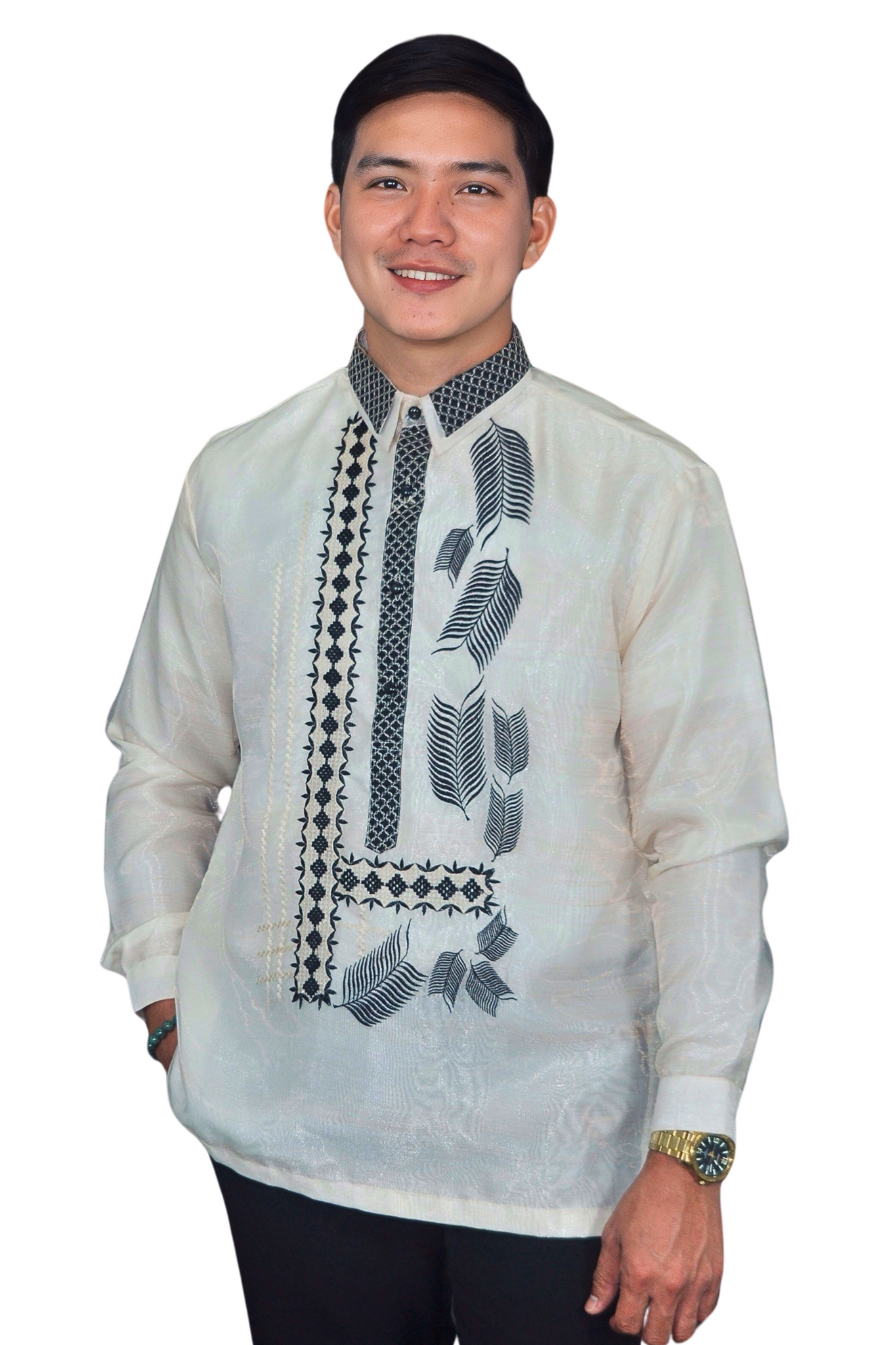 Classic Barong Tagalog with Modern Black Embroidery Accents - Chrisanto - JN78