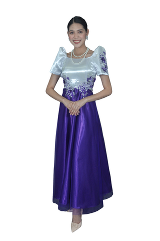 Purple Skirt Duchess and Lace Filipiniana Dress - CHRISTELLE - DL03