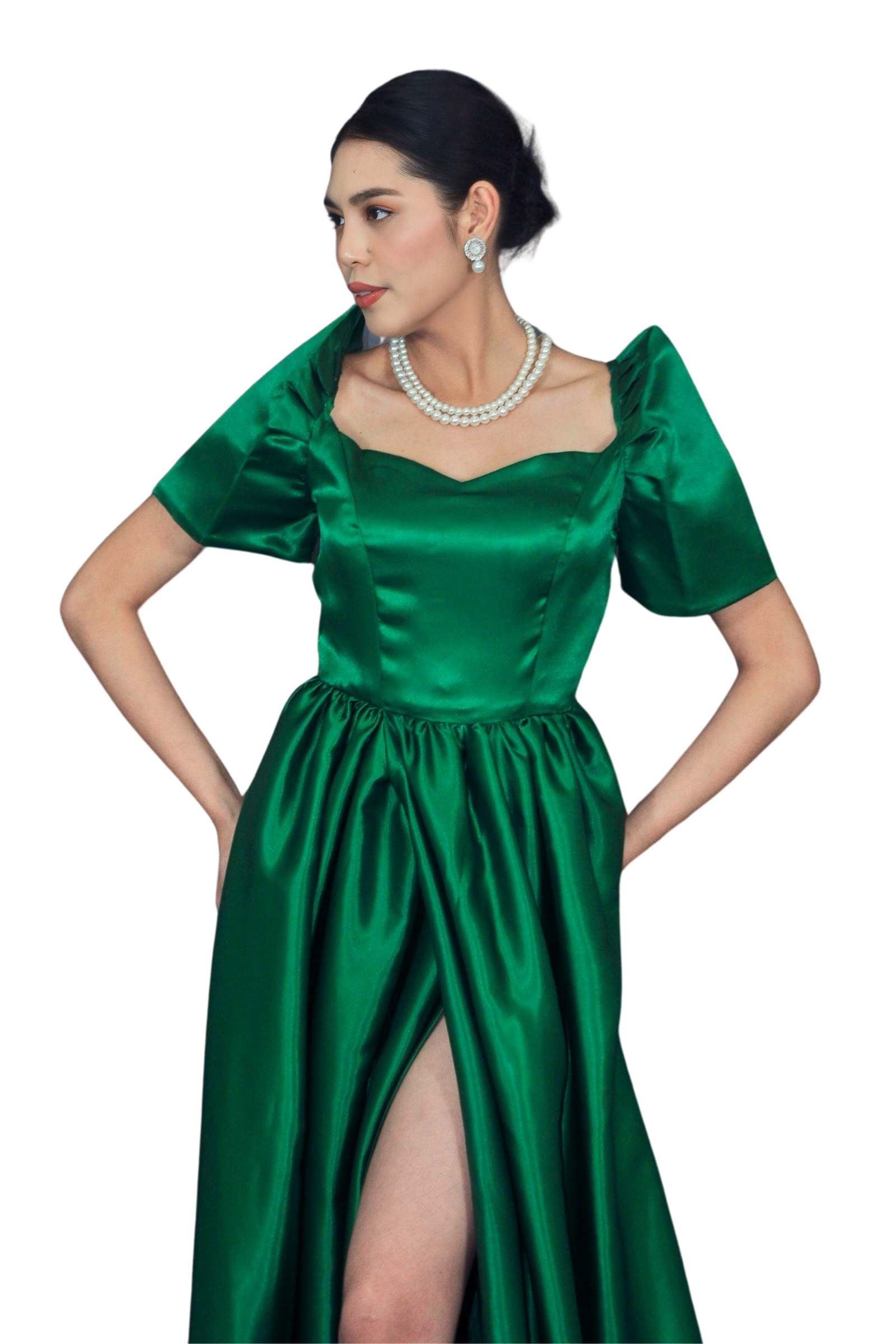 Elegant Emerald Green Duchess Long Gown