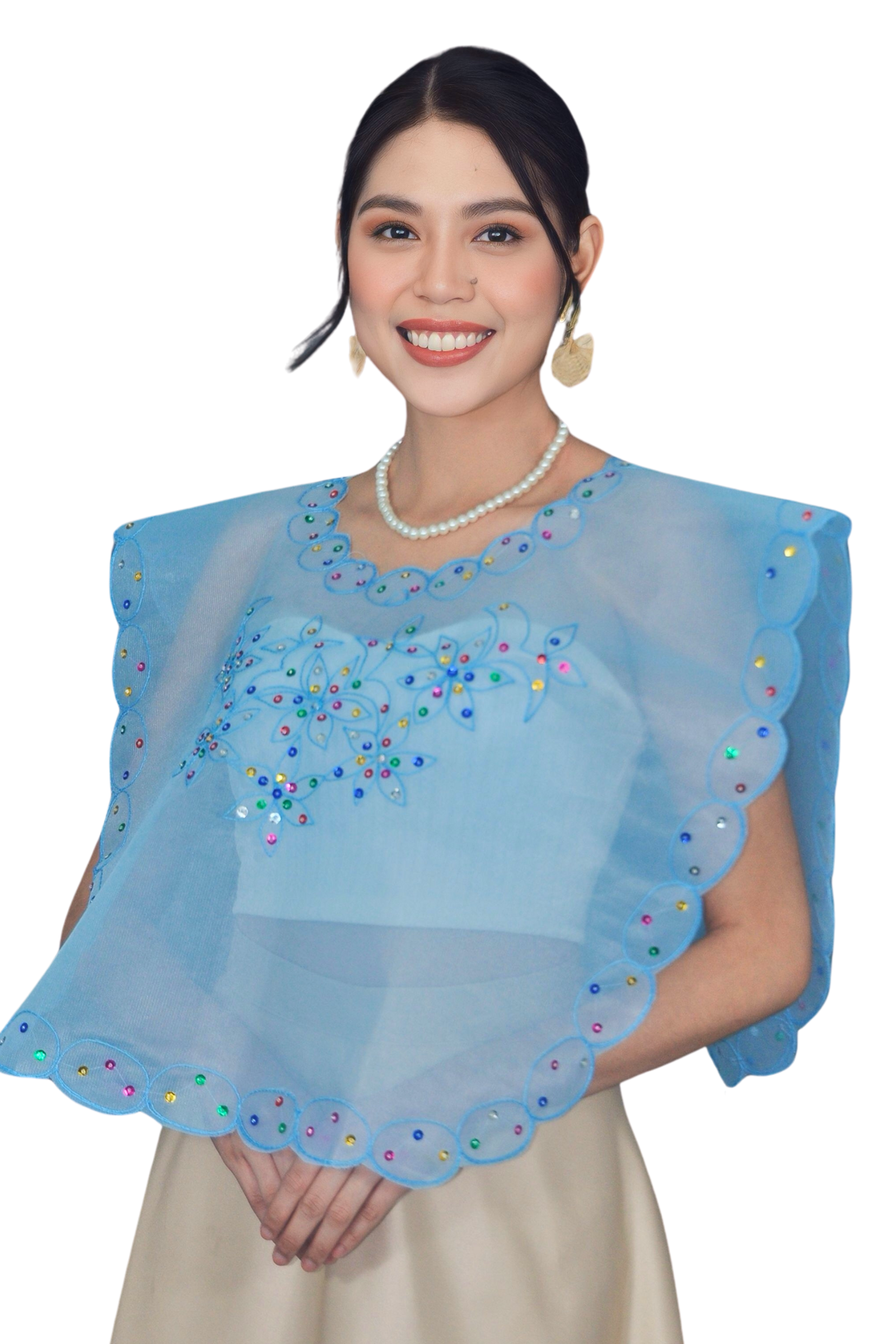 Kimona Tulle Sky Blue Filipiniana Blouse