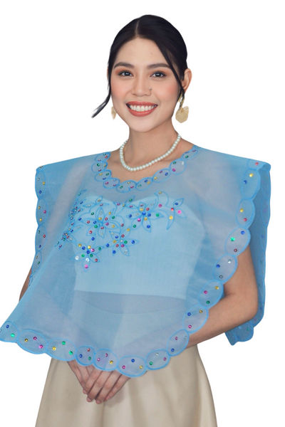 Sky Blue Kimona Filipiniana Top - Sola - JK16