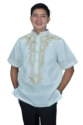 Men's Jusilyn White Short Sleeved Barong Tagalog - Noah JB201