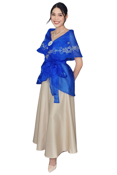 Filipiniana Premium Blue Organza Panuelo - Camille JK42