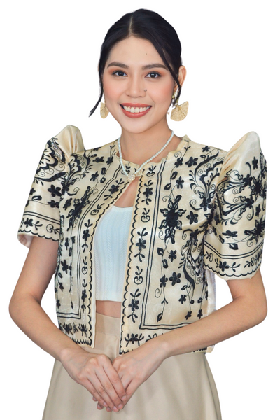 Elegant Black Filipiniana Bolero with Floral Design - Lani  - JS203