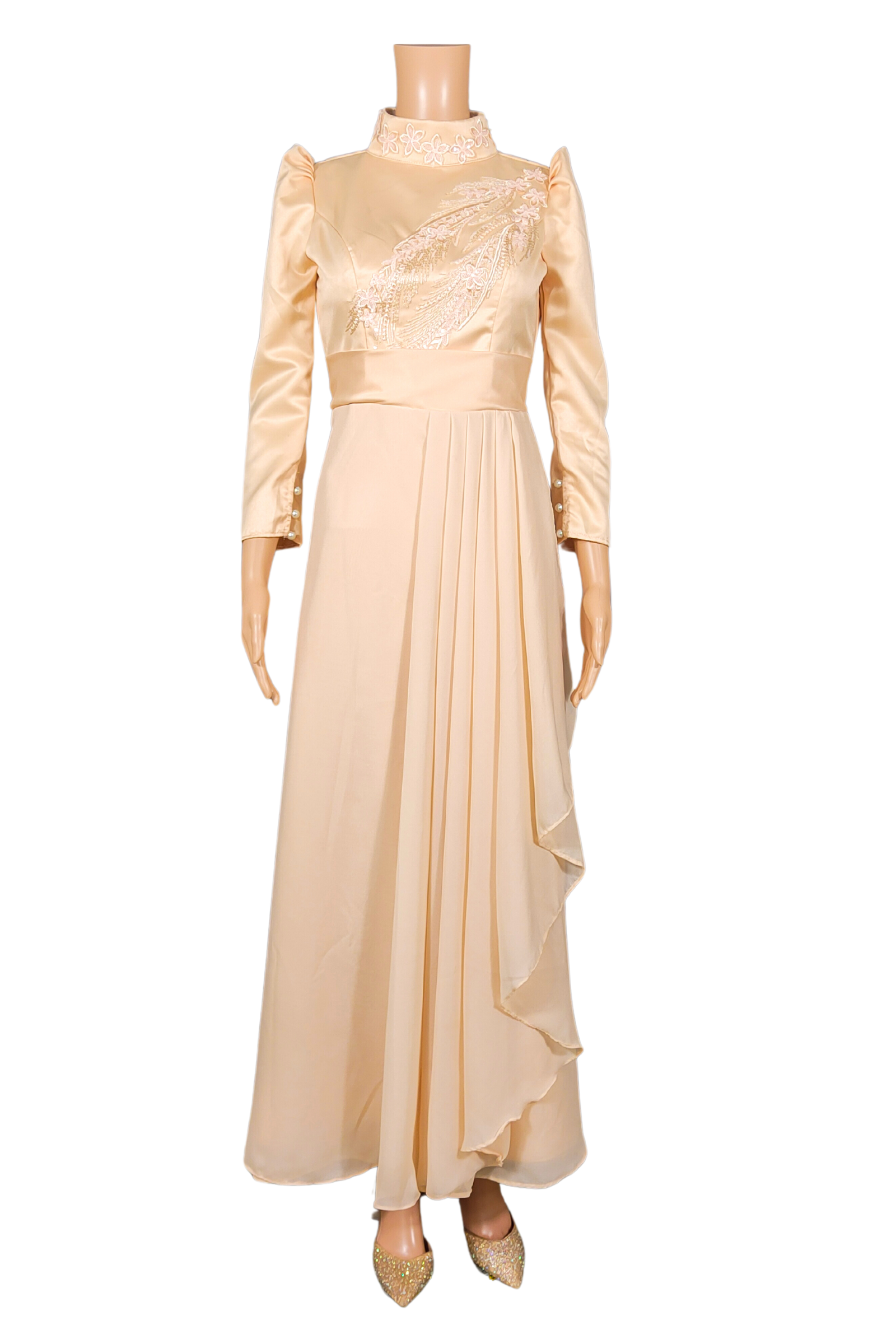 Elegant Long-Sleeve Filipiniana Dress 