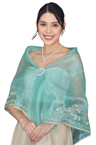 Organza Premium Mint Green Alampay with Brooch - Visenia - JK20MG