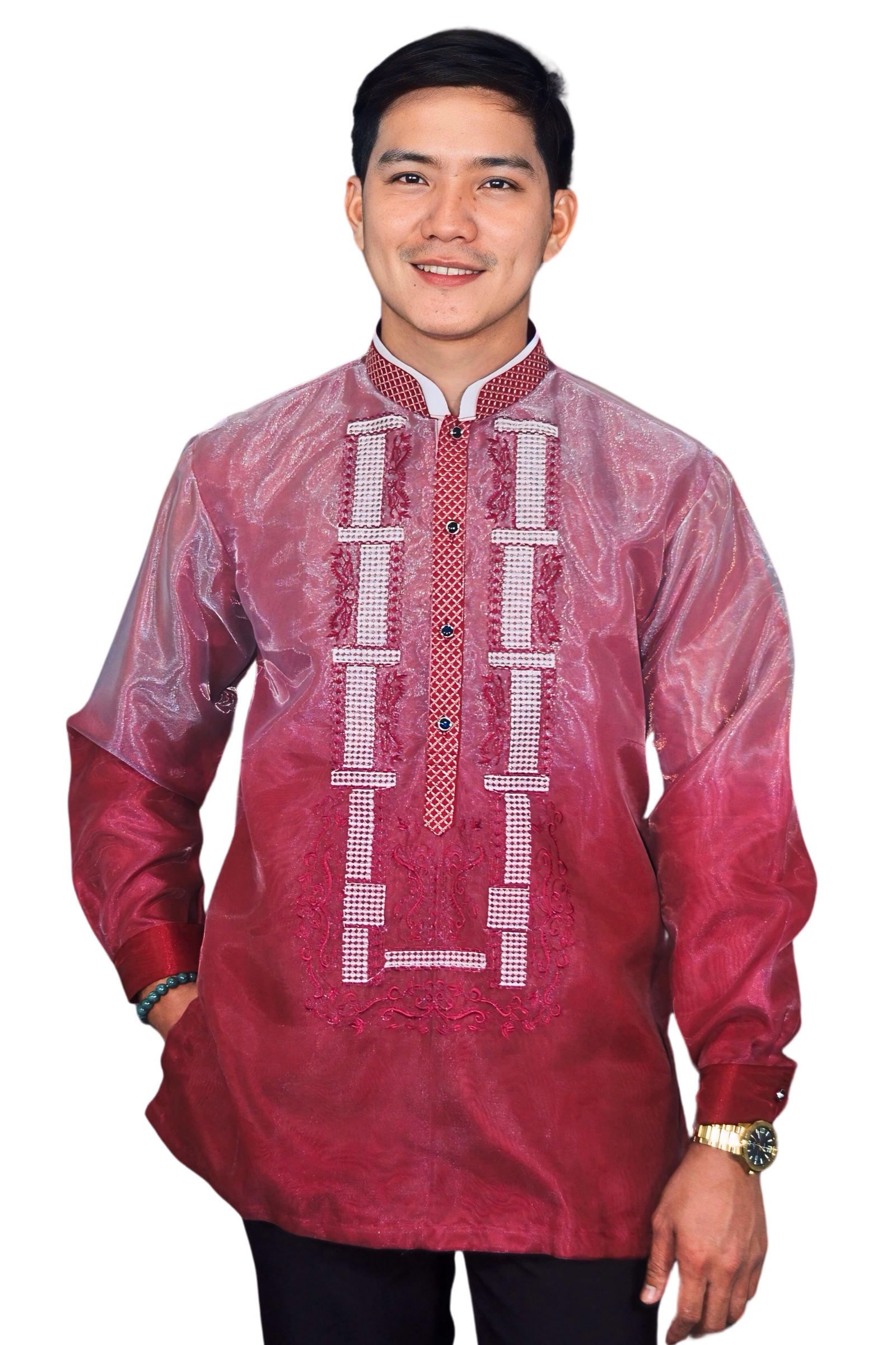 Red Ombre Barong Tagalog For Men Couple Set