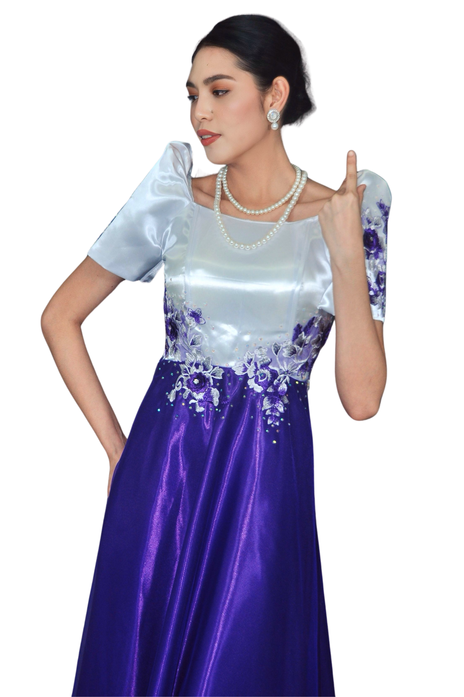 Purple Skirt Duchess and Lace Filipiniana Long Dress