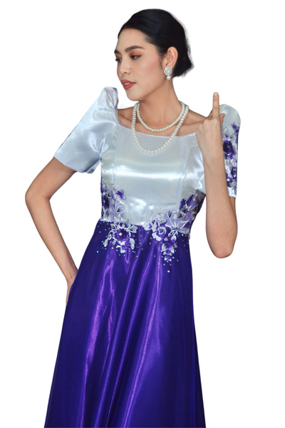 Purple Skirt Duchess and Lace Filipiniana Dress - Christelle - DL03