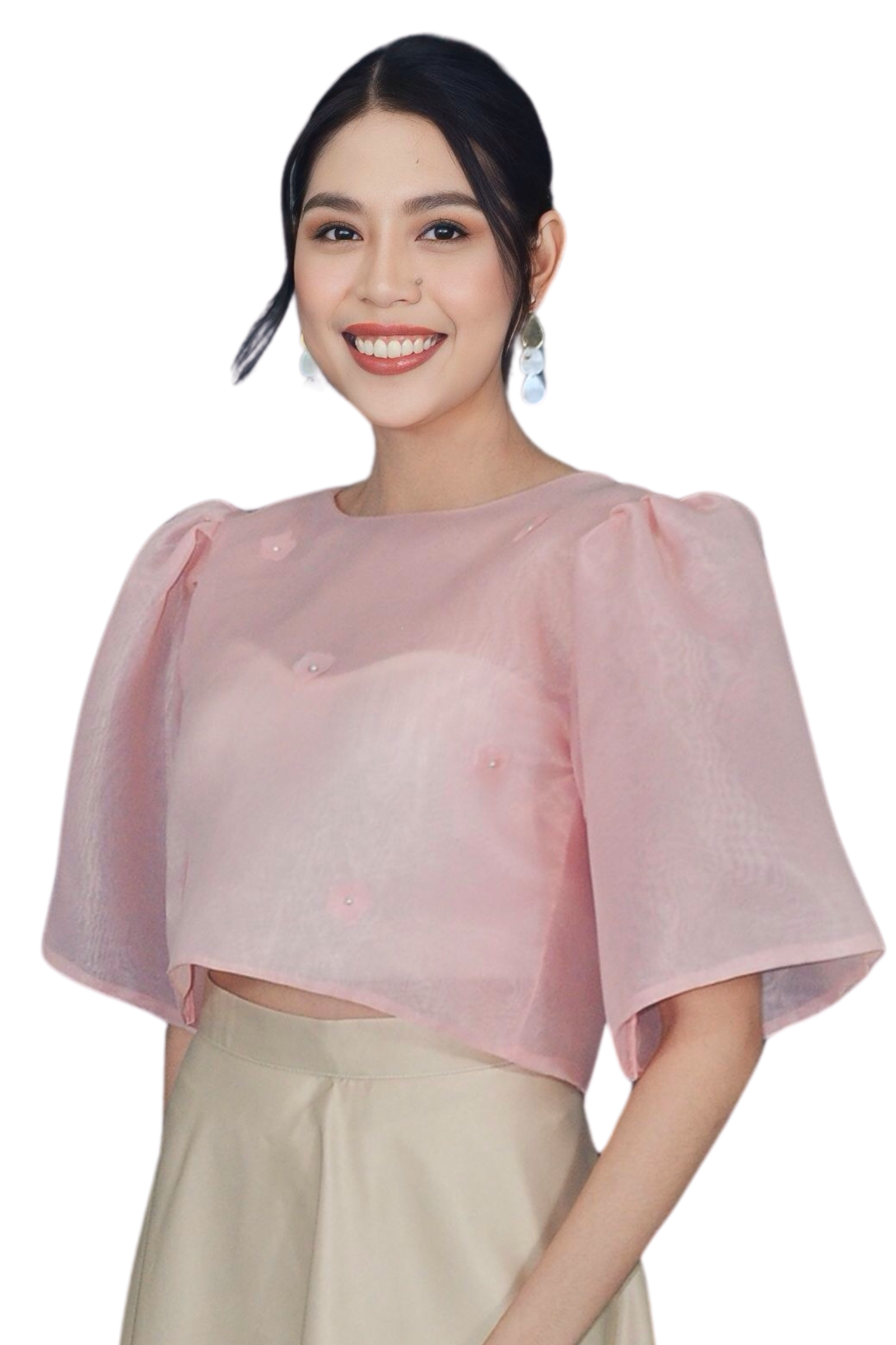 Blush Pink Kimona with Floral Bead Accents