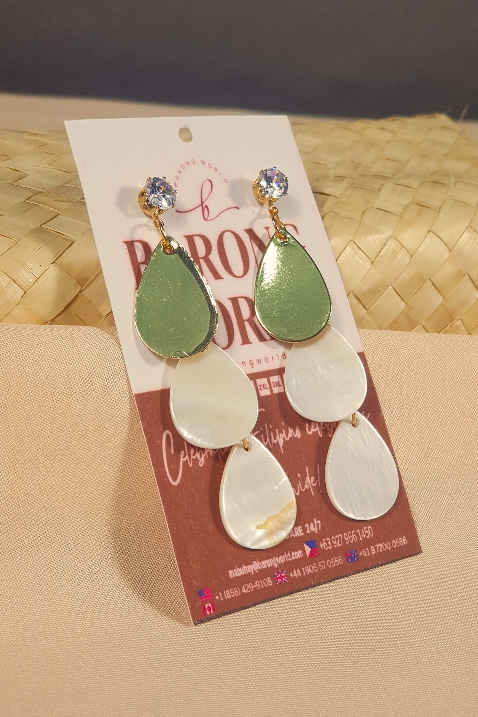 Elegant Layered Shell and Gold Teardrop Earrings with Crystal Stud