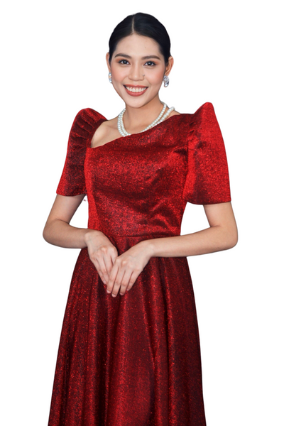 Elegant Filipiniana Red Dress - Aira - JB801