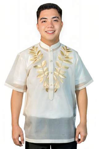 Elegant Anahaw Leaf Short Sleeved Barong Tagalog - Laon - JVS05