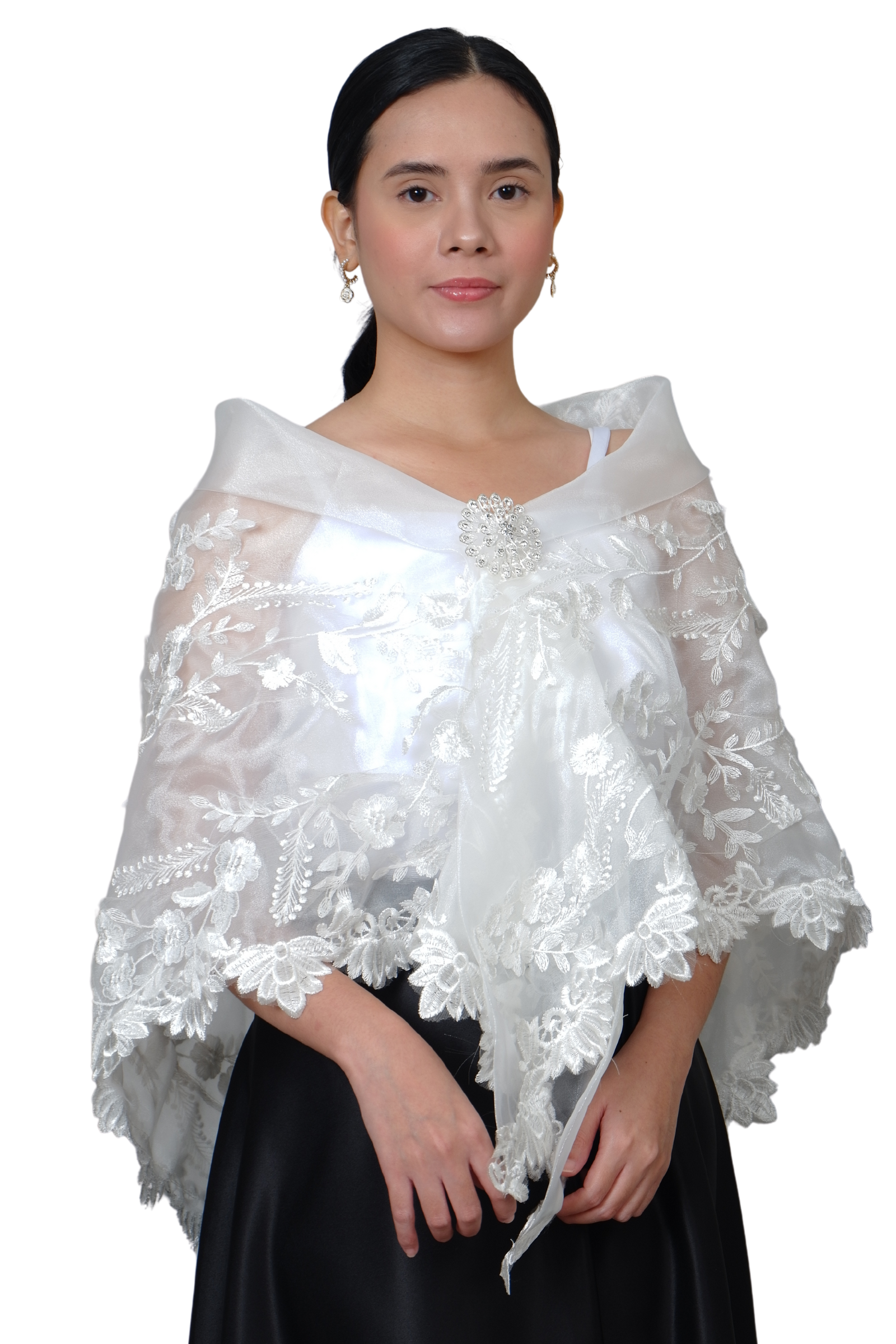 Filipiniana Premium Wedding White Organza Laced Alampay