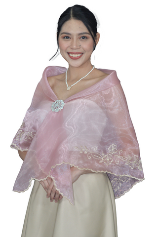 Filipiniana Organza Premium Rose Pink Alampay with Brooch - Micah - JK20RP