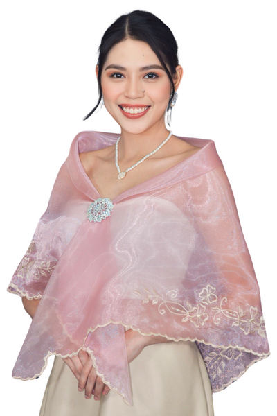 Filipiniana Organza Premium Rose Pink Alampay with Brooch - Micah - JK20RP