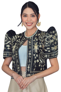 Elegant Black Filipiniana Bolero with Floral Design - Mari - JS201