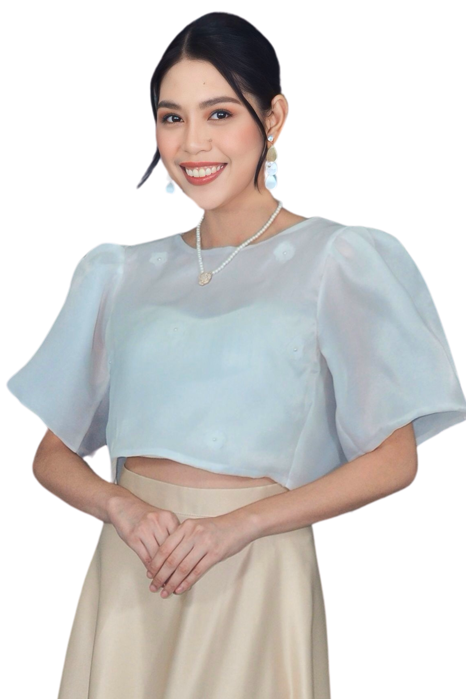 Serene Sky Kimona with Floral Bead Accents