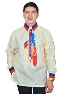 Patriotic Philippine Map Barong Tagalog with Vibrant Collar and Cuffs - Iraya - JK49