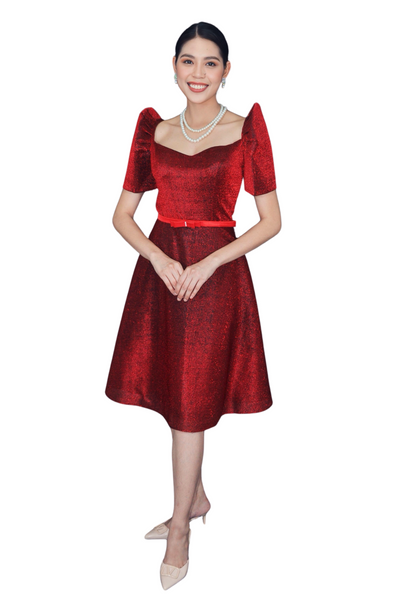 Elegant Red Filipiniana A-line Dress - Eunice - JB803