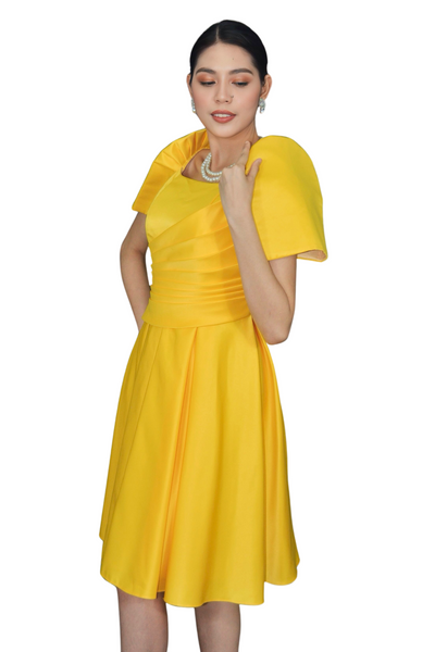 Duchess Satin Yellow Modern Filipiniana Dress -  JB64