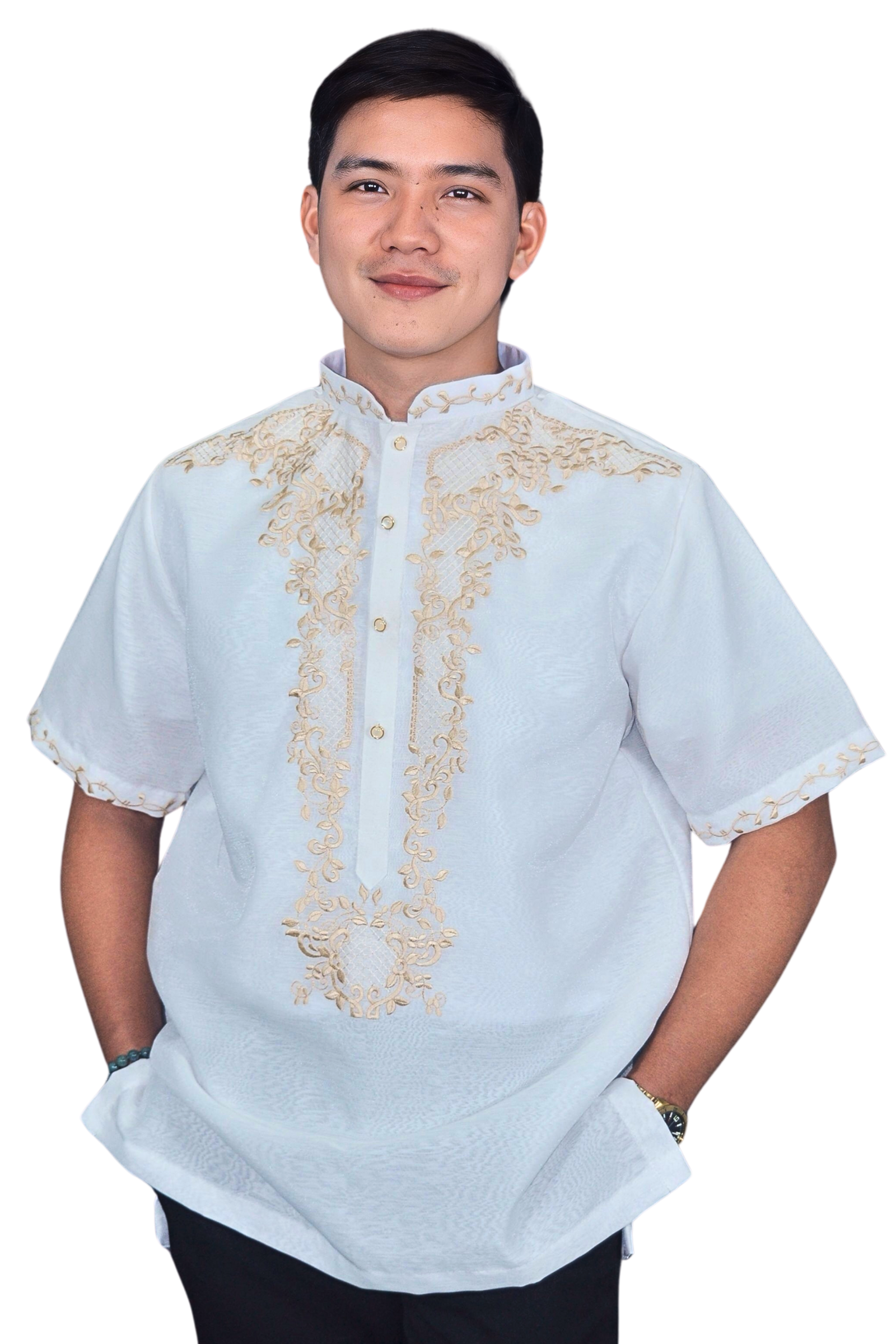 White Short Sleeved Barong Tagalog