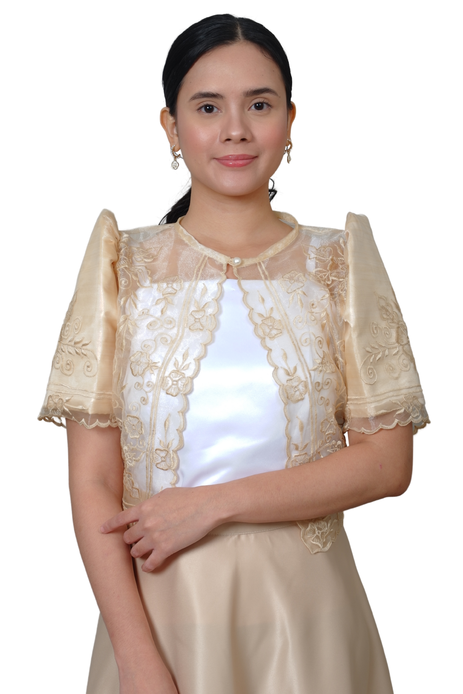 Women's Silk Organza Beige Modern Filipiniana Bolero 