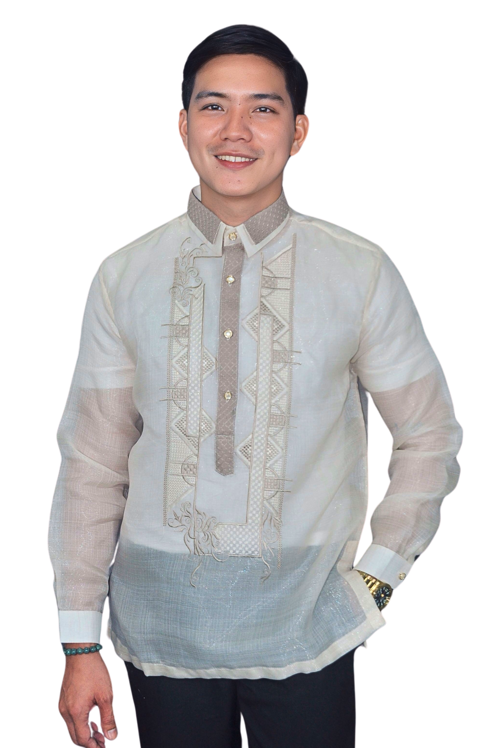 Pina Cocoon Elegant Barong Tagalog with Modern Patterns - Vedasto - JN68 Pina Cocoon Elegant Barong Tagalog with Modern Patterns - Vedasto - JN68