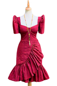 Handwoven Red Kundiman Pinilian Filipiniana Dress - Kyla DM07