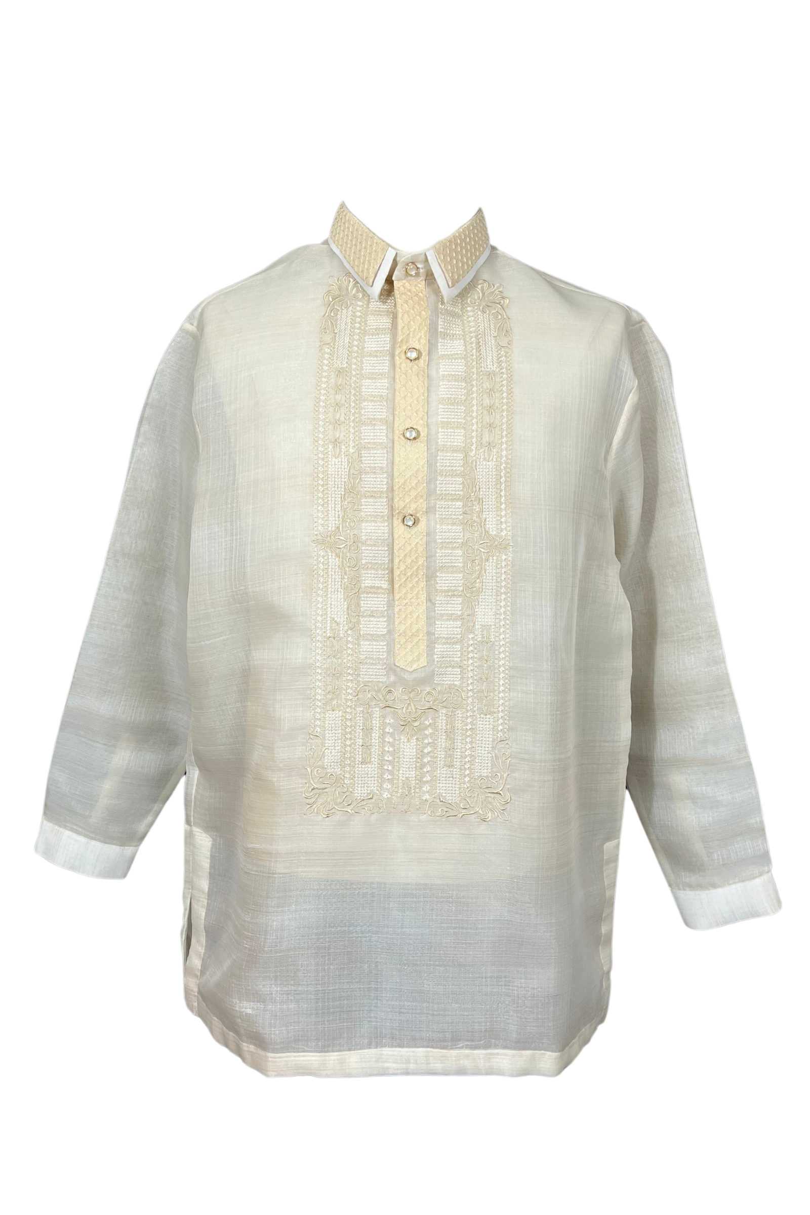 White Premium Cocoon Barong Tagalog with Yellow Embroidery