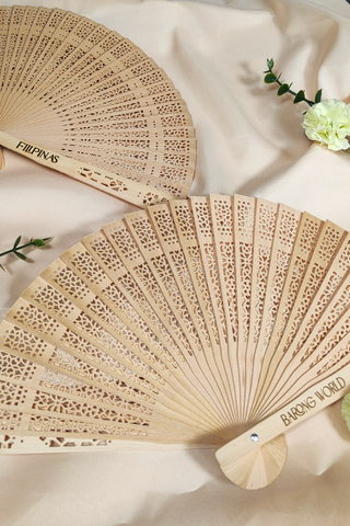 Vintage Style Engraved Wooden Hand Fan - LZ014