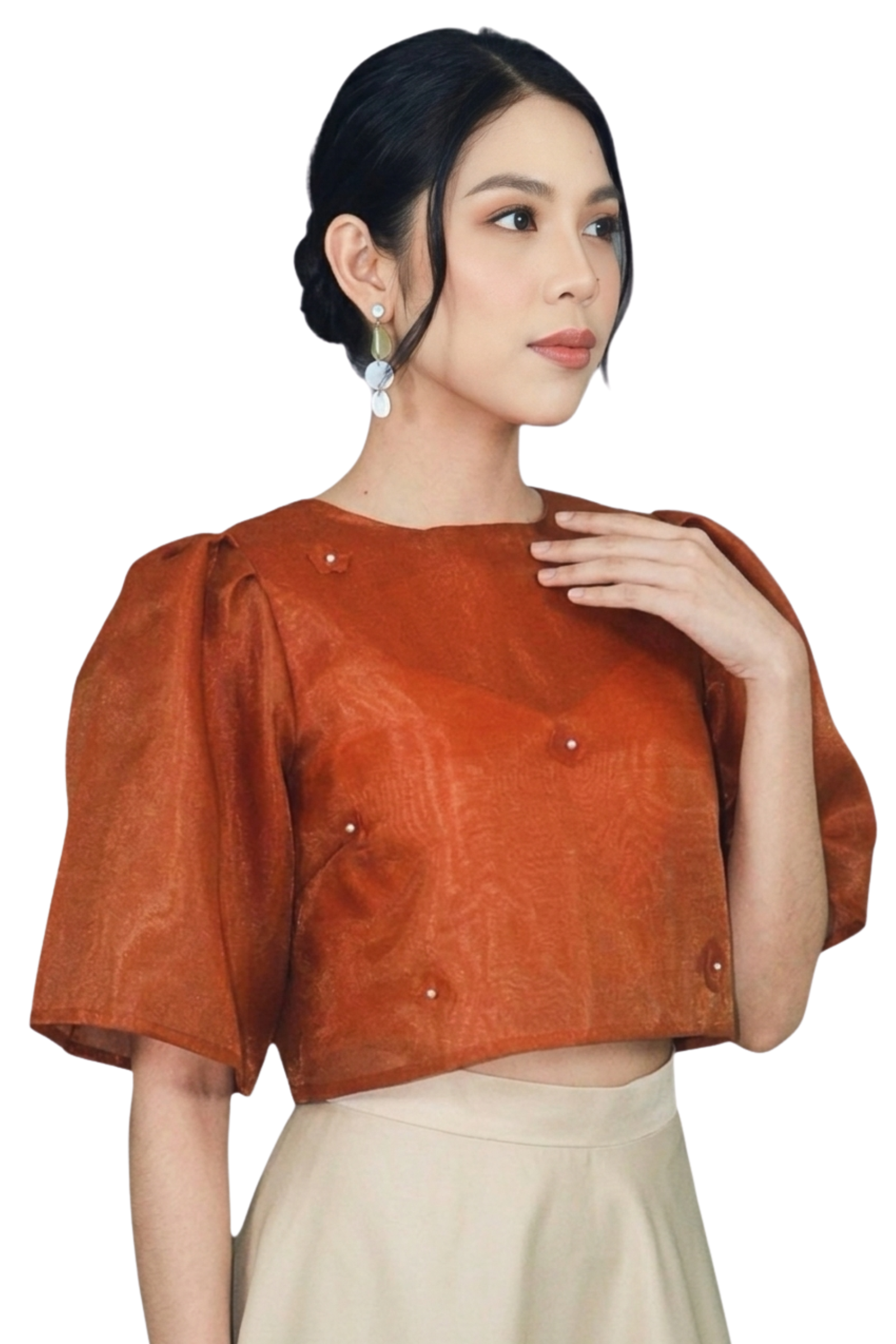 Rust Kimona with Floral Bead Accents - Charlah - XL - PH290