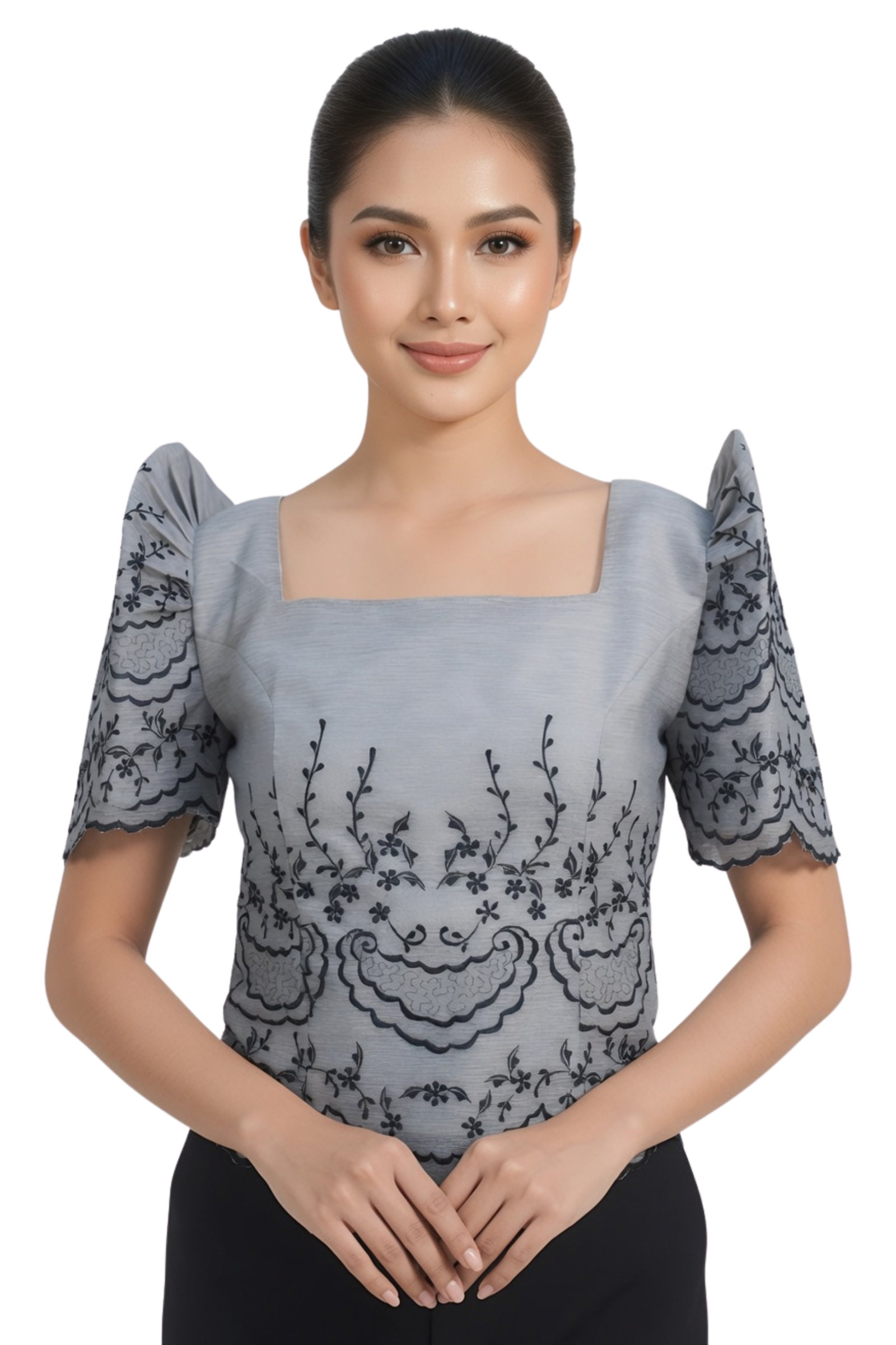 Gray Modern Filipiniana  - Cristine - XL - US883