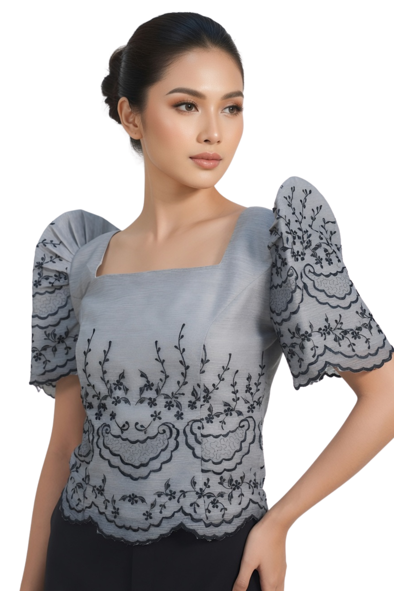 Gray Modern Filipiniana  - Cristine - XL - US883