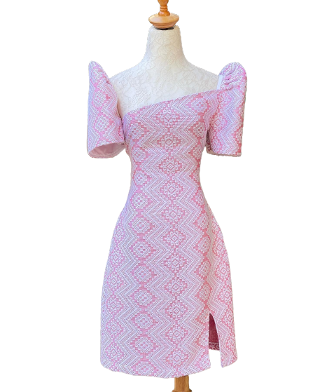 Ilocos Pinilian Handmade Venus Cut (Detachable Sleeve) Filipiniana Mini Dress Size XL CL65