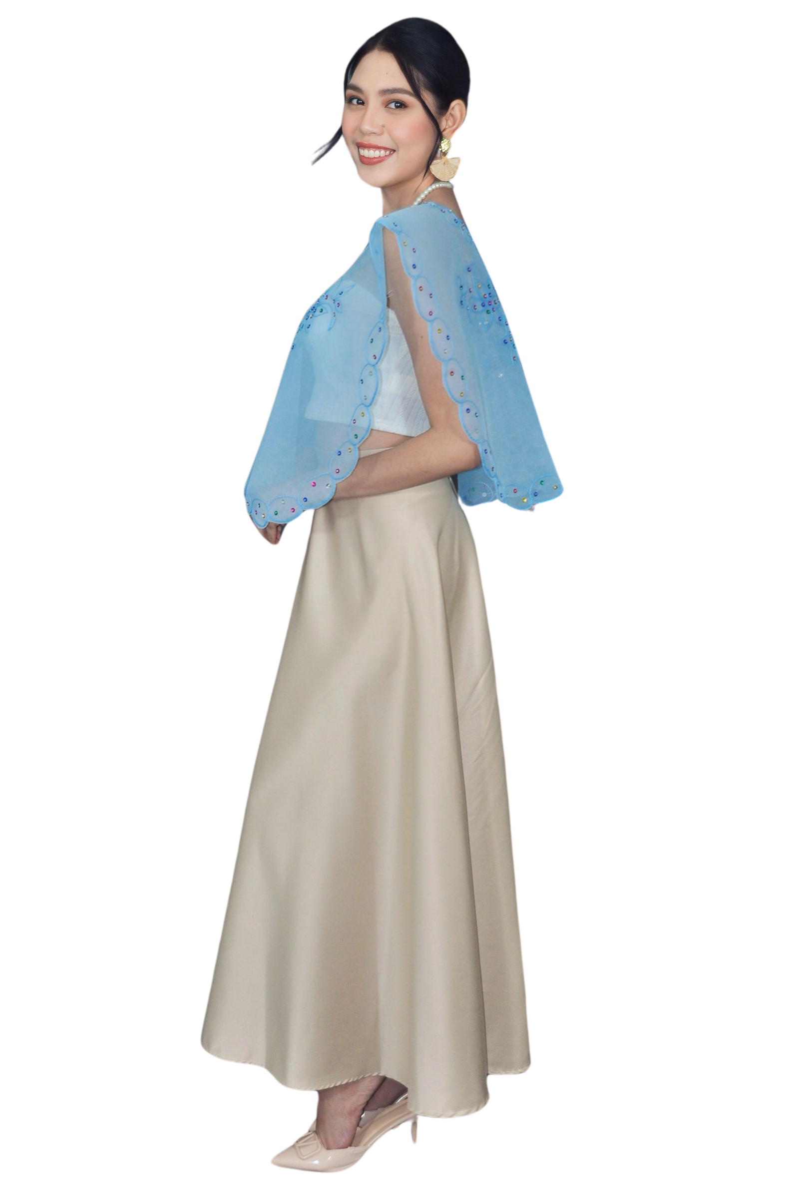 Elegant Sky Blue Kimona Tulle Filipiniana 