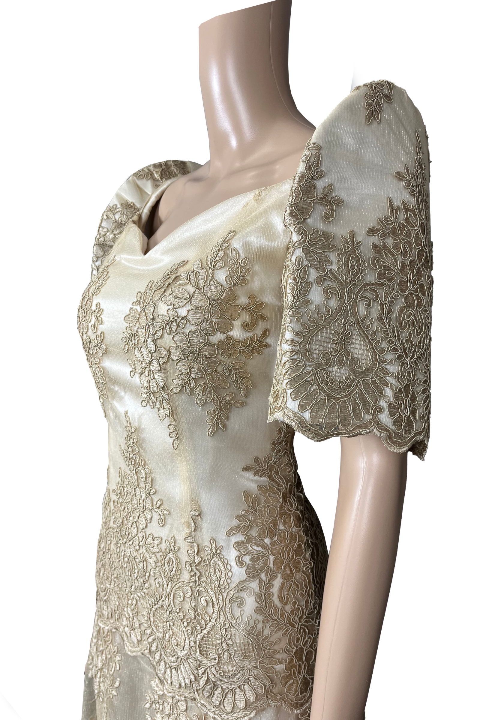 Filipiniana Full Lace Long Dress with Lining Front Details and Butterfly Sleeves