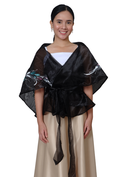 Organza Black Hand Painted Filipiniana Panuelo - Maria Clara - JV018