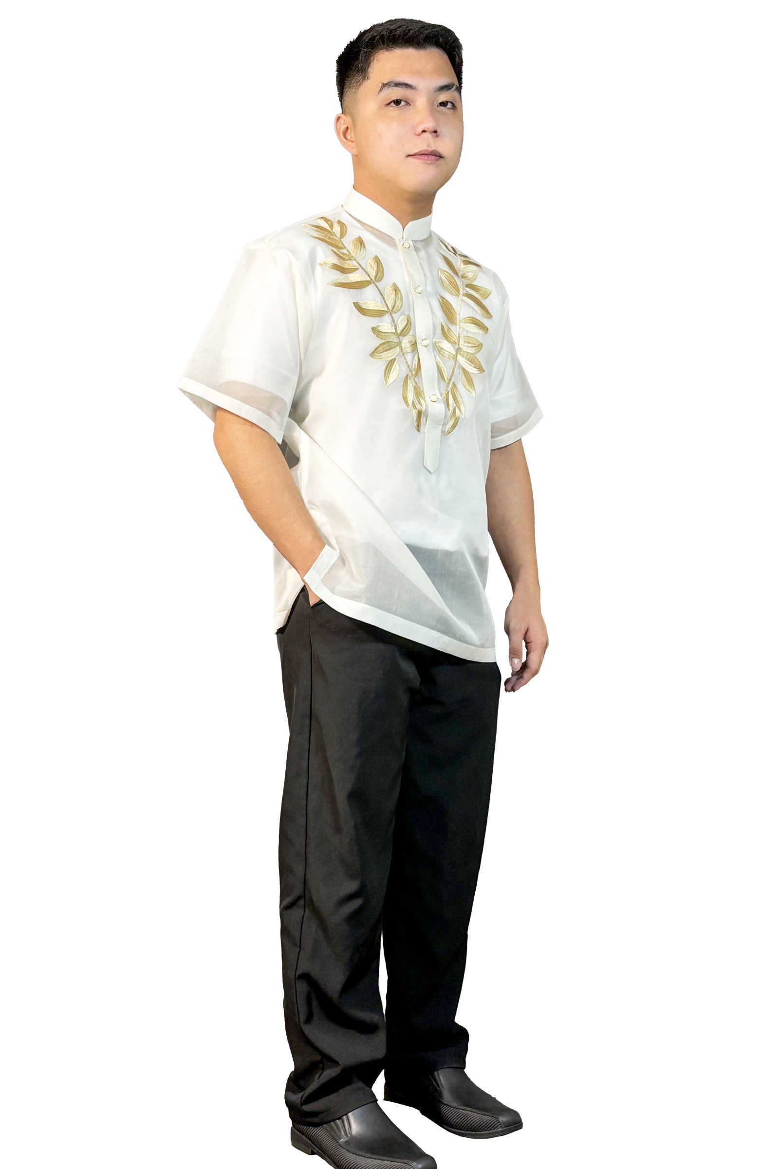 Elegant Anahaw Leaf Short Sleeved Barong Tagalog