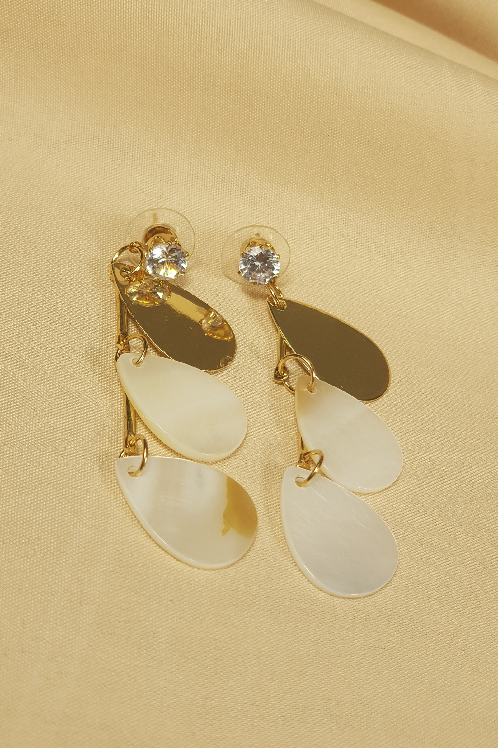 Layered Shell and Gold Teardrop Earrings